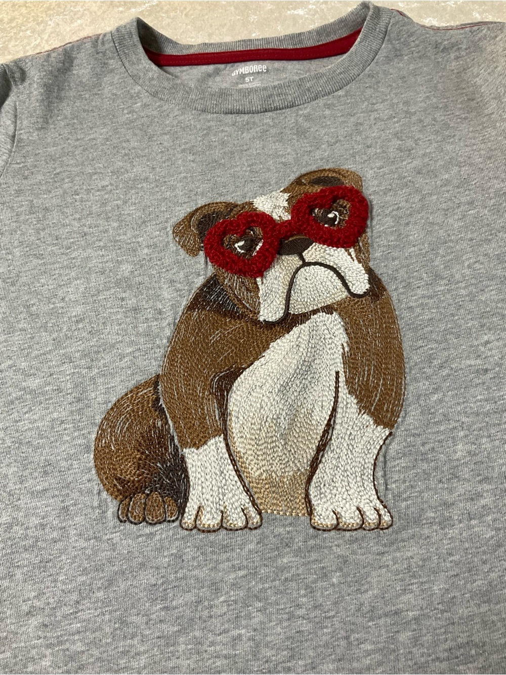 Gymboree Gray Long Sleeve Tee with Red Sleeves & Bulldog Patch - Picture 3 of 8